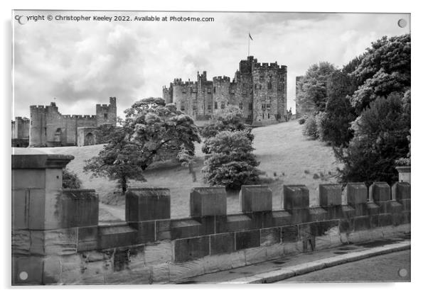 Alnwick Castle in black and white Acrylic by Christopher Keeley
