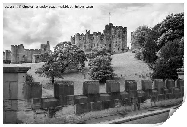 Alnwick Castle in black and white Print by Christopher Keeley