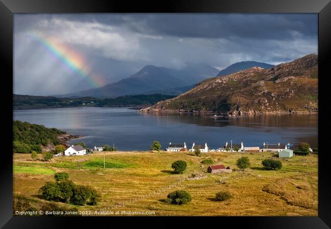 NC500 Rainbow, Applecross Coastal Route Scotland Framed Print by Barbara Jones