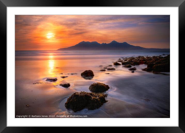 Sunset over Rum from Eigg, Small Isles Scotland. Framed Mounted Print by Barbara Jones