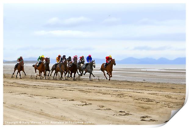 Horse Racing on Laytown Beach Print by Harry Marcus