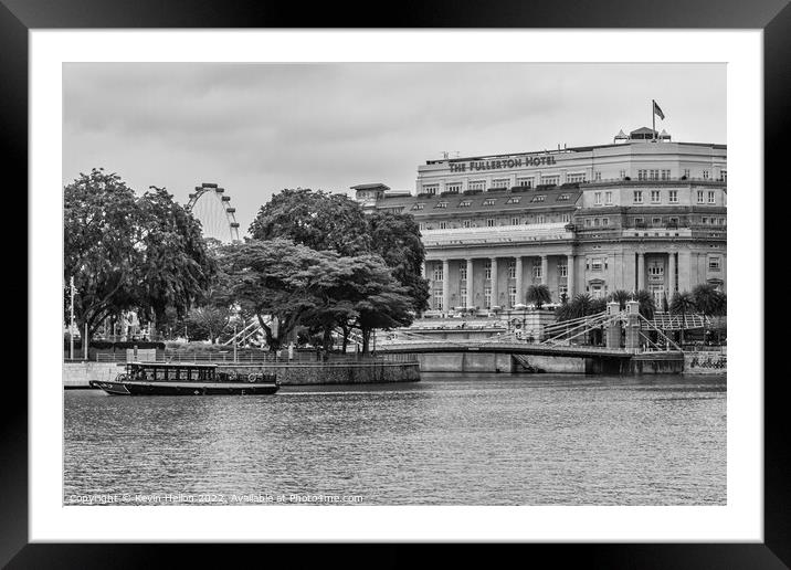 The Fullerton Hotel and bum boat, Singapore Framed Mounted Print by Kevin Hellon
