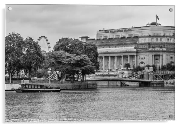 The Fullerton Hotel and bum boat, Singapore Acrylic by Kevin Hellon