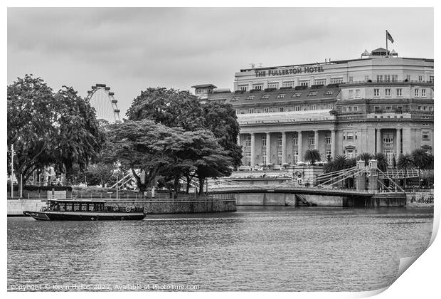 The Fullerton Hotel and bum boat, Singapore Print by Kevin Hellon