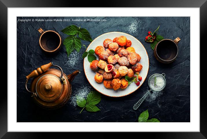 Curd donuts with raspberries for tea Framed Mounted Print by Mykola Lunov Mykola