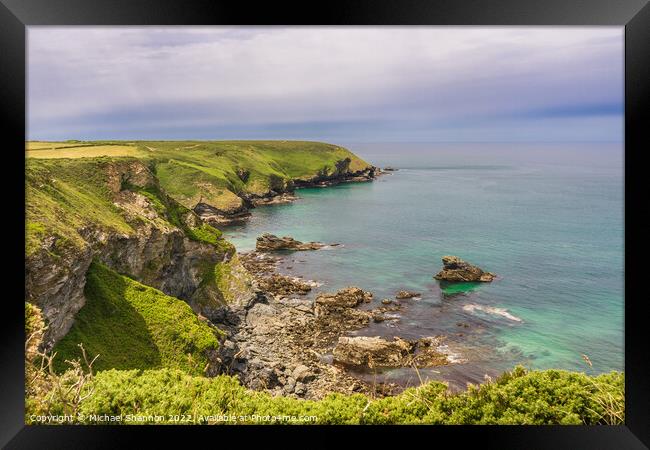 Cornish Coastline between Navax Point and Hell's M Framed Print by Michael Shannon