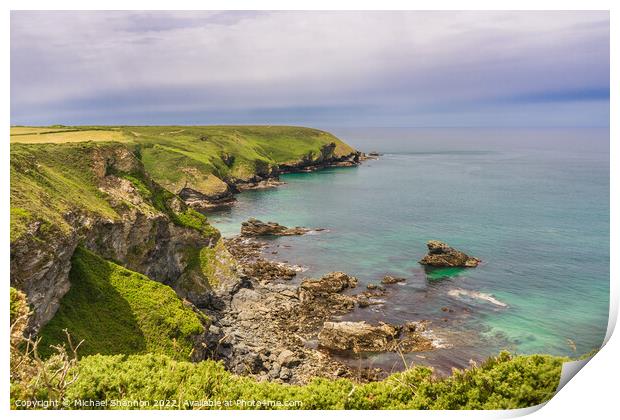 Cornish Coastline between Navax Point and Hell's M Print by Michael Shannon