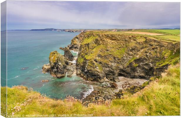 Rocky cliffs near Hell's Mouth in Cornwall Canvas Print by Michael Shannon