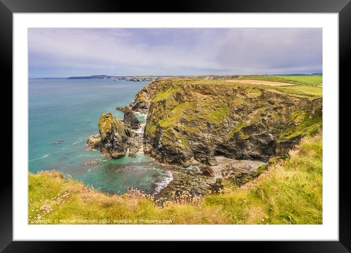 Rocky cliffs near Hell's Mouth in Cornwall Framed Mounted Print by Michael Shannon