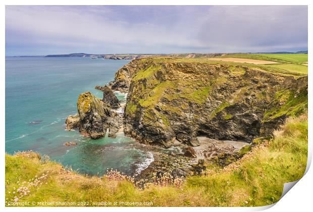 Rocky cliffs near Hell's Mouth in Cornwall Print by Michael Shannon