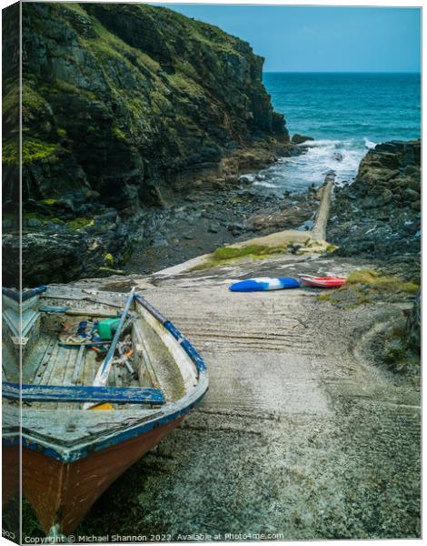 Old rowing boat on the slipway in Church Cove, Cor Canvas Print by Michael Shannon