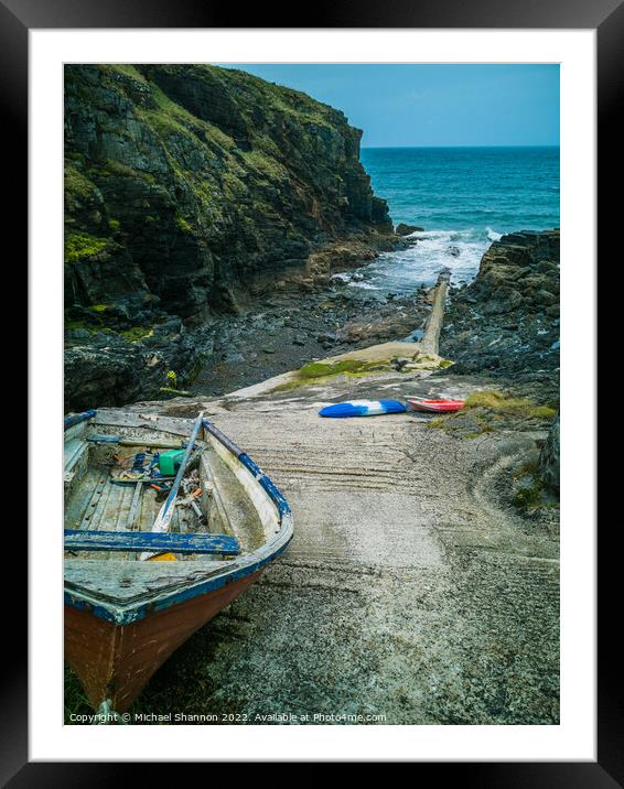 Old rowing boat on the slipway in Church Cove, Cor Framed Mounted Print by Michael Shannon