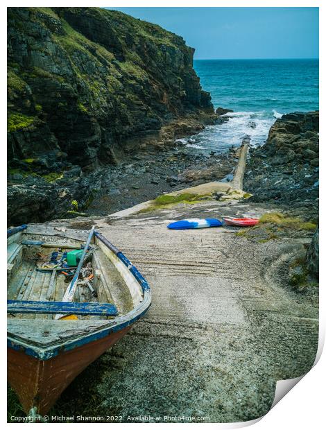 Old rowing boat on the slipway in Church Cove, Cor Print by Michael Shannon