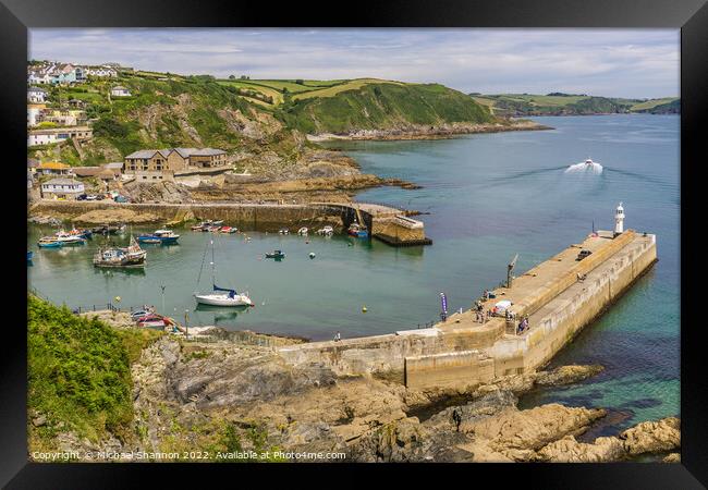 Aerial view of the outer harbour in Mevagissey, Co Framed Print by Michael Shannon