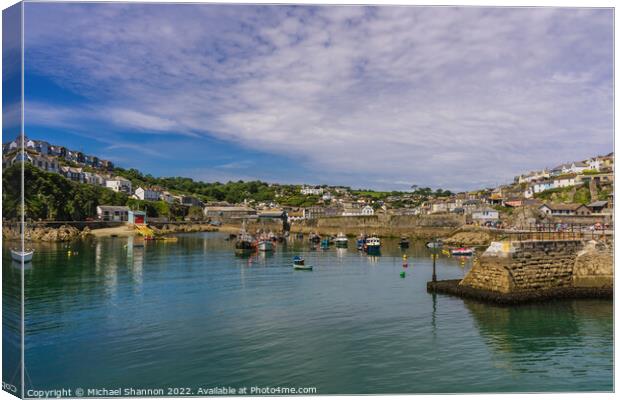 Boats moored in Mevagissey Harbour, Cornwall Canvas Print by Michael Shannon
