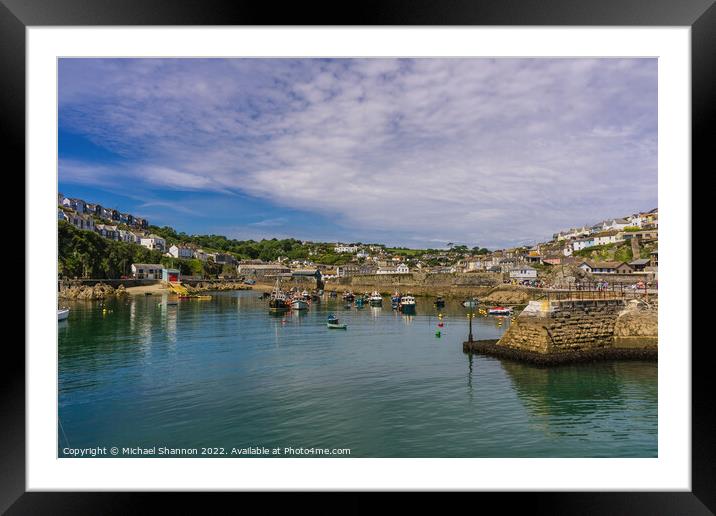 Boats moored in Mevagissey Harbour, Cornwall Framed Mounted Print by Michael Shannon
