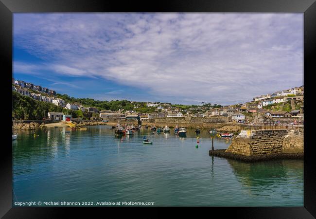Boats moored in Mevagissey Harbour, Cornwall Framed Print by Michael Shannon