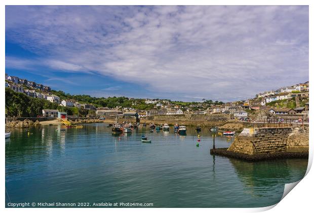 Boats moored in Mevagissey Harbour, Cornwall Print by Michael Shannon
