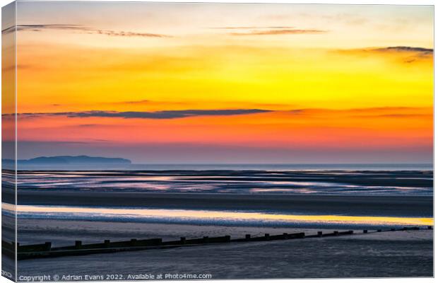 Coast Of Wales Sunset Canvas Print by Adrian Evans