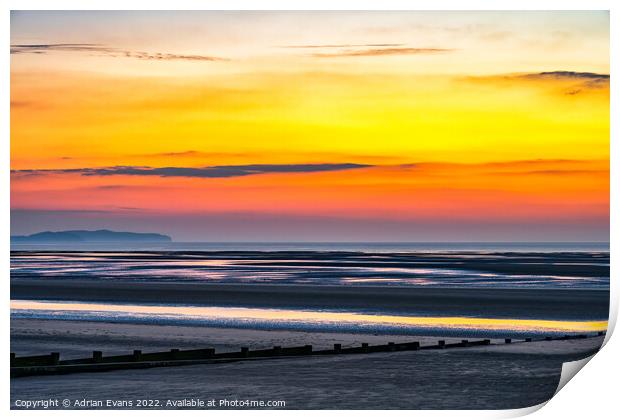 Coast Of Wales Sunset Print by Adrian Evans