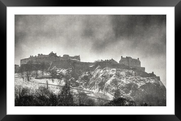 Edinburgh Castle in winter storm Framed Mounted Print by dale rys (LP)