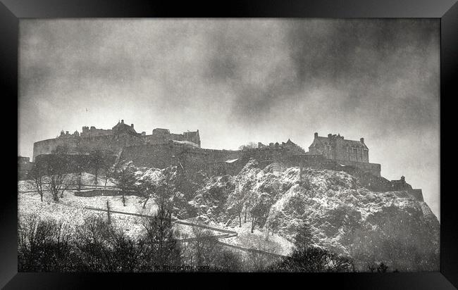 Edinburgh Castle in winter storm Framed Print by dale rys (LP)