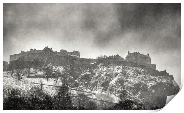 Edinburgh Castle in winter storm Print by dale rys (LP)