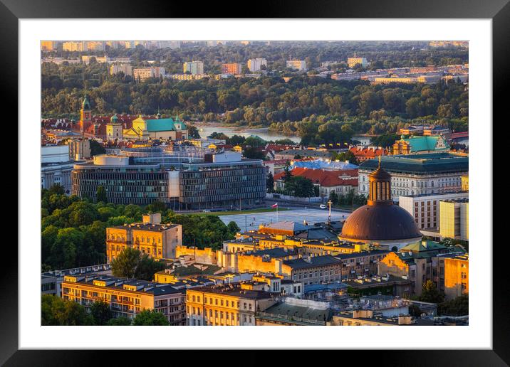City Of Warsaw Sunset Cityscape In Poland Framed Mounted Print by Artur Bogacki