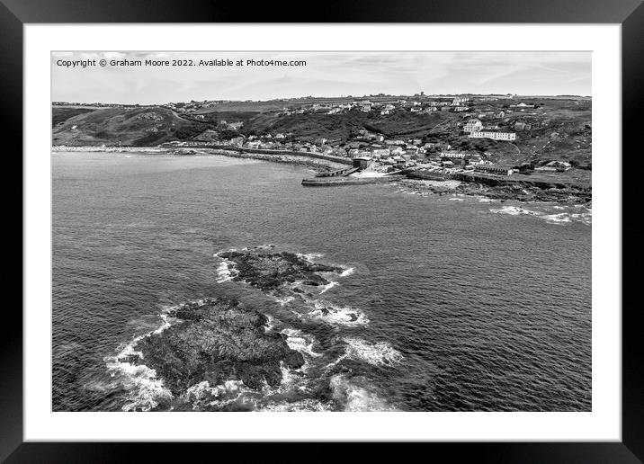 Sennen Cove and islands monochrome Framed Mounted Print by Graham Moore