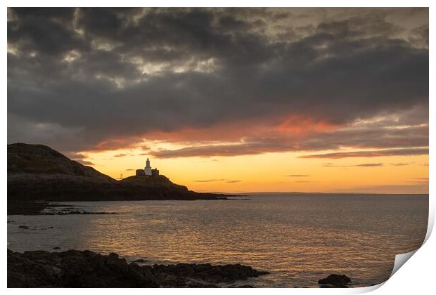 Mumbles lighthouse viewed from Bracelet bay Print by Bryn Morgan