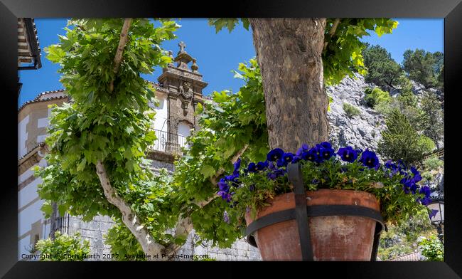 Grazalema plaza and church. Framed Print by Chris North