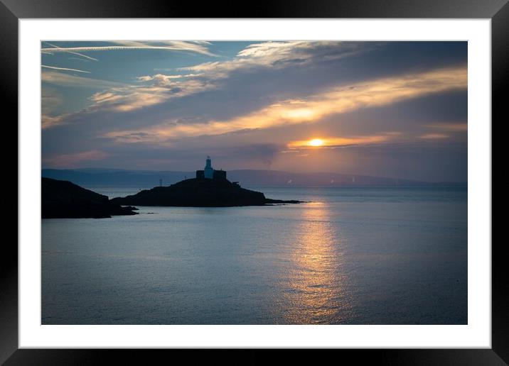 Mumbles lighthouse at sunrise Framed Mounted Print by Bryn Morgan