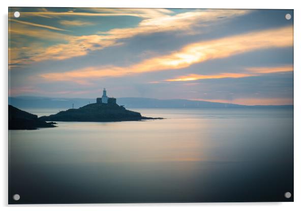 Mumbles lighthouse at sunrise Acrylic by Bryn Morgan