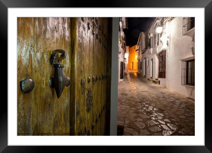 Night time back street scene in Grazalema, Spain Framed Mounted Print by Chris North