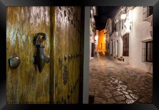Night time back street scene in Grazalema, Spain Framed Print by Chris North
