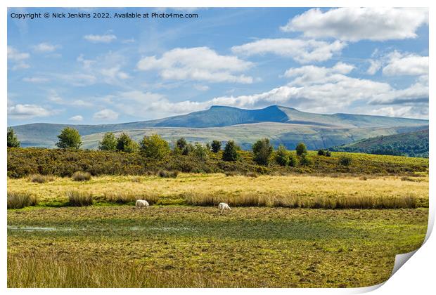 Pen y Fan and Corn Du from Mynydd Illtyd Common  Print by Nick Jenkins