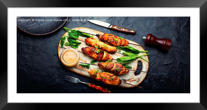 Chicken breast skewers, chicken satay Framed Mounted Print by Mykola Lunov Mykola