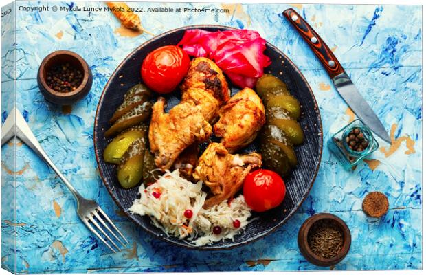Roasted chicken meat and pickles. Canvas Print by Mykola Lunov Mykola