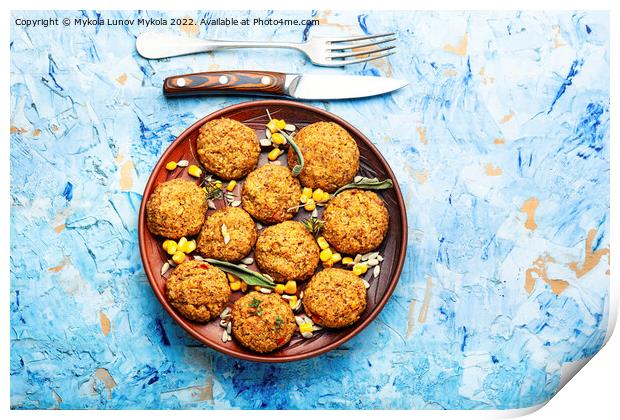 Vegetarian food, vegetable meatballs. Print by Mykola Lunov Mykola