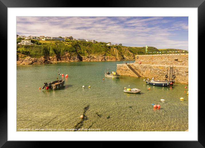Small boats and Harbour Wall in Gorran Haven in Co Framed Mounted Print by Michael Shannon
