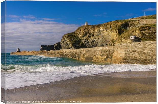 Waves breaking onto the beach in Portreath, Cornwa Canvas Print by Michael Shannon
