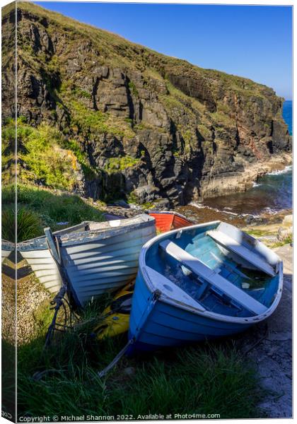 Boats at the top of the slipway in Church Cove, Co Canvas Print by Michael Shannon
