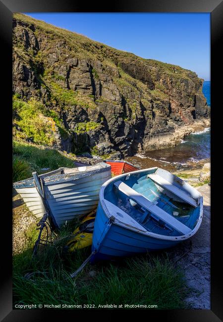 Boats at the top of the slipway in Church Cove, Co Framed Print by Michael Shannon
