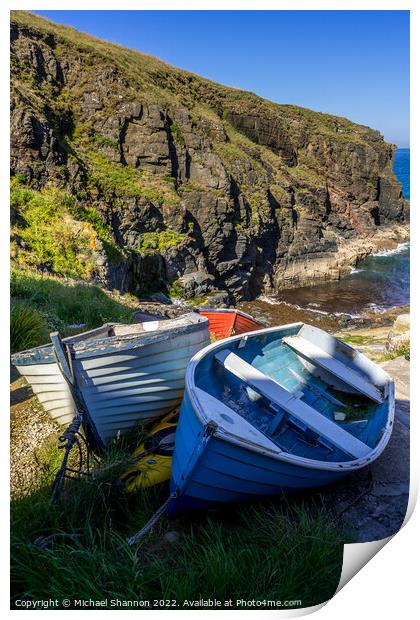 Boats at the top of the slipway in Church Cove, Co Print by Michael Shannon