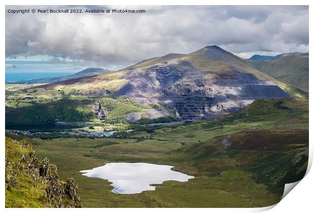 Lake and Slate Above Llanberis Snowdonia Wales Print by Pearl Bucknall