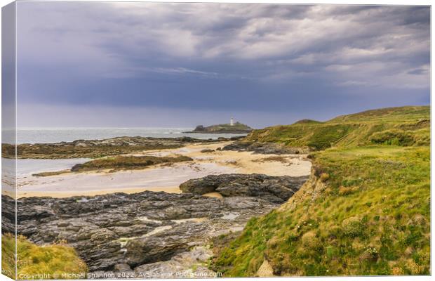View from the cliffs above Godrevy beach in Cornwa Canvas Print by Michael Shannon