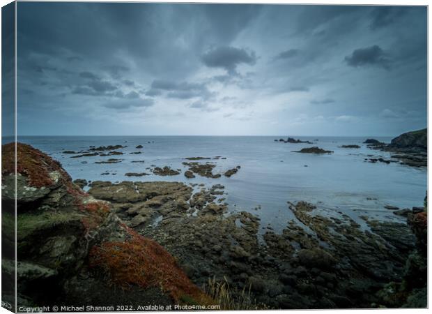 Grey overcast day at Lizard Point in Cornwall. Canvas Print by Michael Shannon