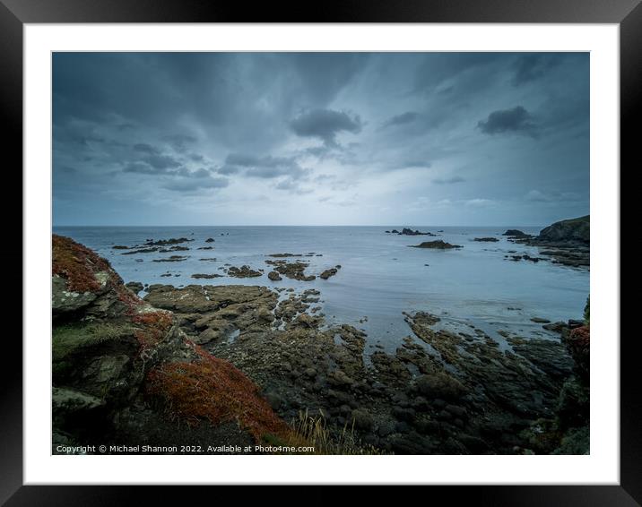 Grey overcast day at Lizard Point in Cornwall. Framed Mounted Print by Michael Shannon