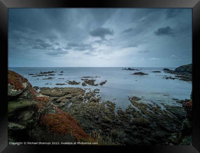 Grey overcast day at Lizard Point in Cornwall. Framed Print by Michael Shannon