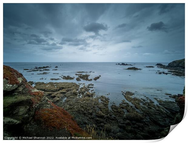 Grey overcast day at Lizard Point in Cornwall. Print by Michael Shannon